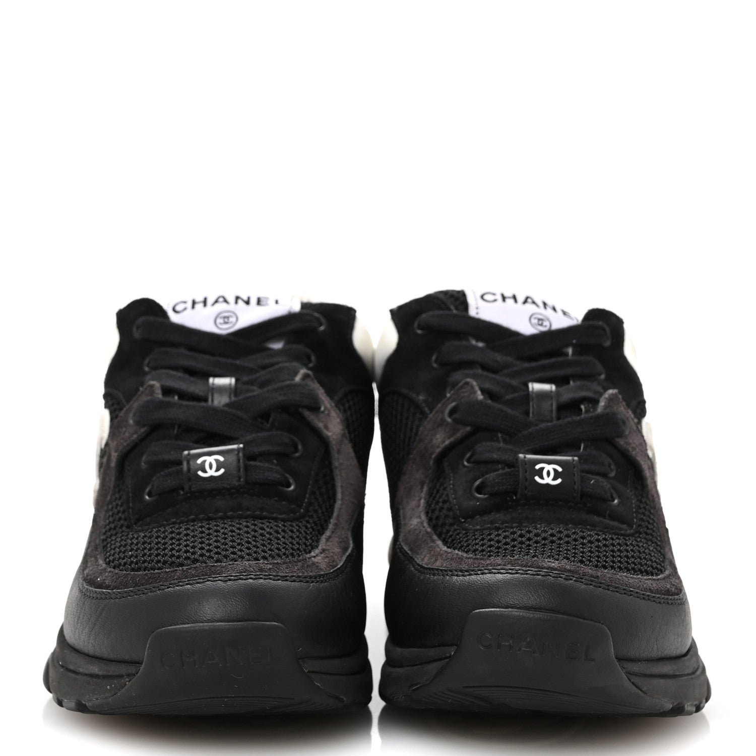 Chanel Mesh Suede Grained Calfskin Womens CC Sneakers 36 Black White 3 of 10