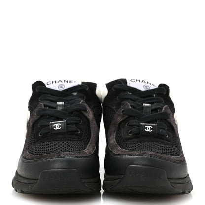 Chanel Mesh Suede Grained Calfskin Womens CC Sneakers 36 Black White 3 of 10
