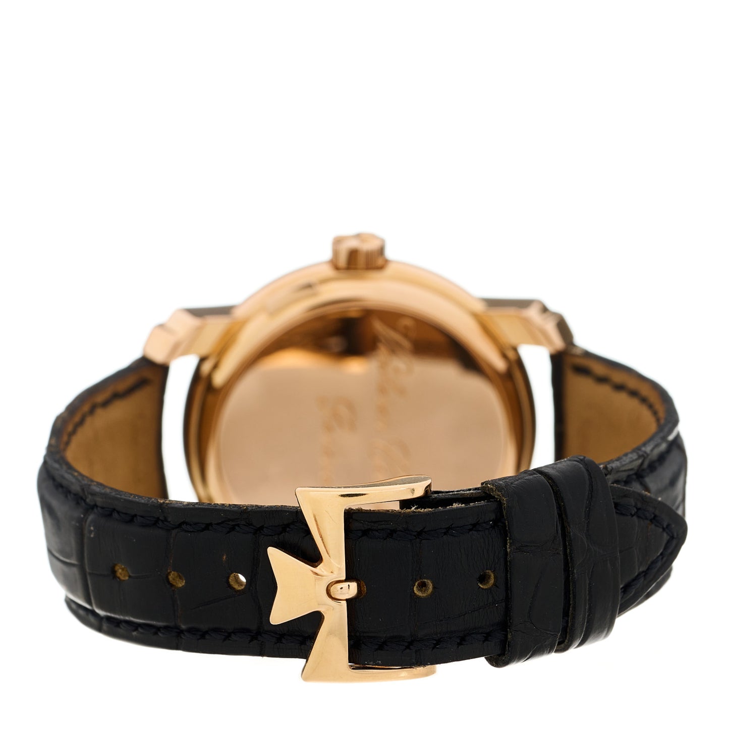 18K Rose Gold Alligator 39mm Malte Dual Time Automatic Watch White 42005