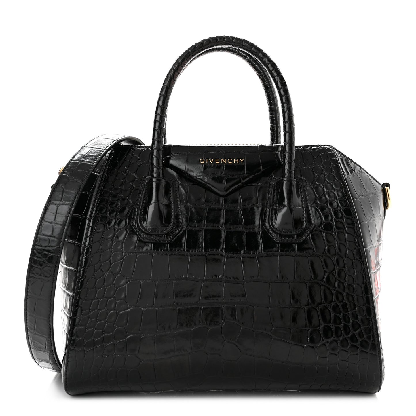 Calfskin Crocodile Embossed Small Antigona Black