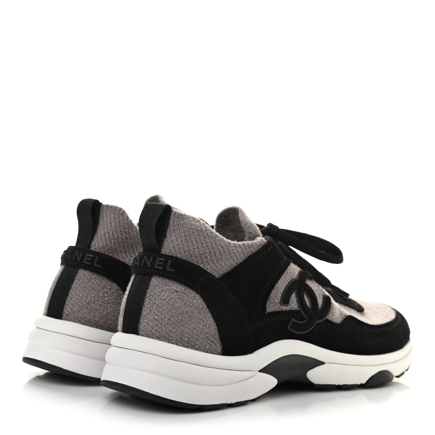 Fabric Suede Calfskin CC Sneakers 41.5 Grey Black