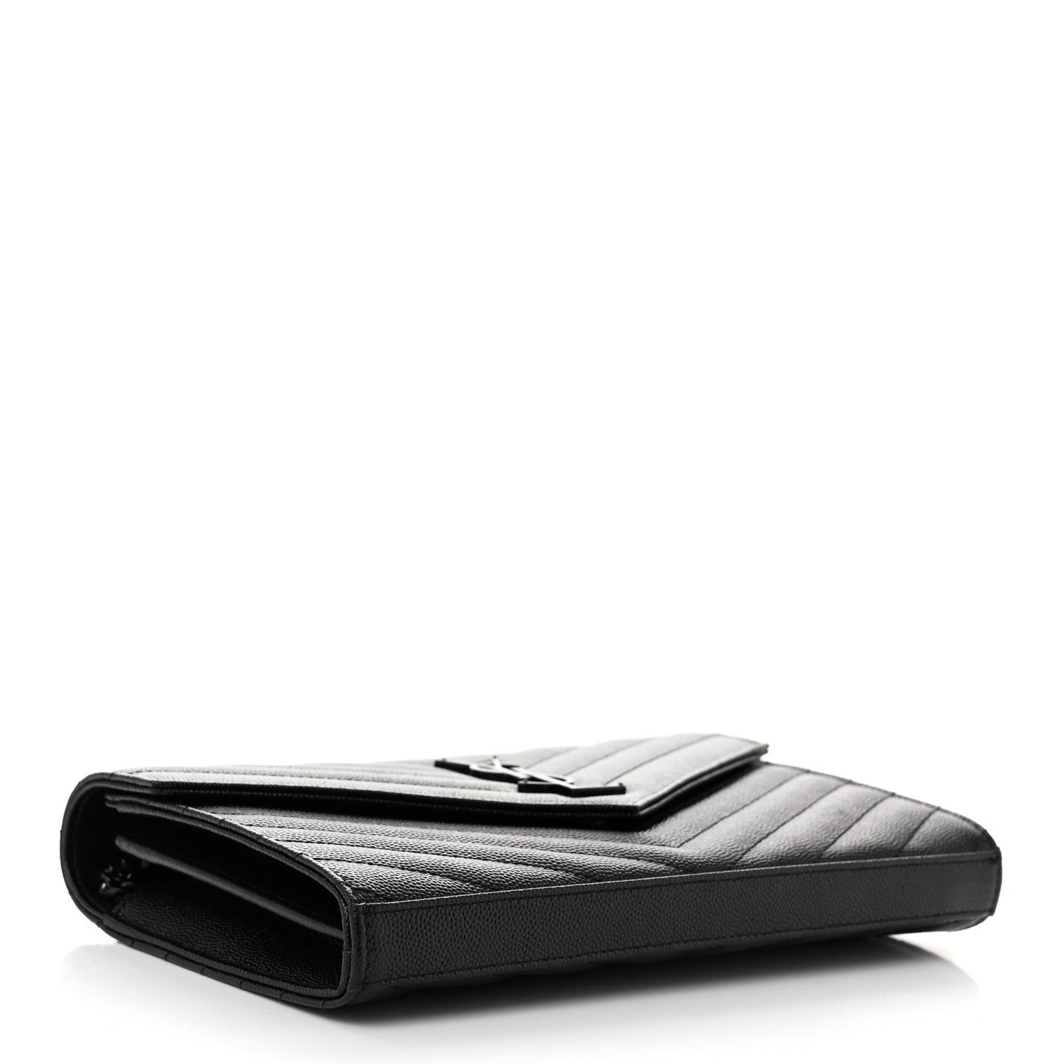 Saint Laurent Grain De Poudre Matelasse Chevron Monogram Monochrome Chain Wallet Black 4 of 12
