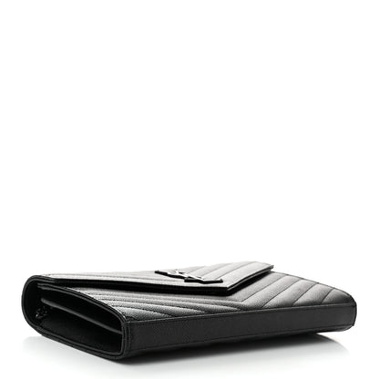Saint Laurent Grain De Poudre Matelasse Chevron Monogram Monochrome Chain Wallet Black 4 of 12