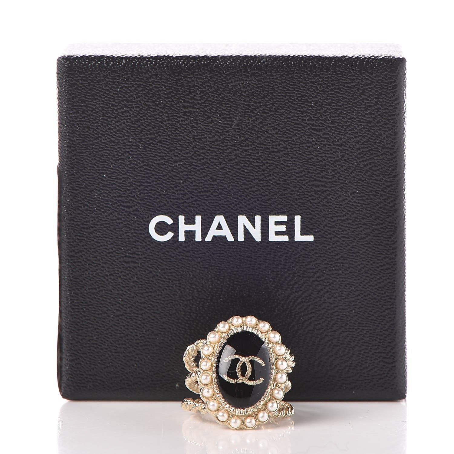 Chanel Enamel Pearl CC Ring 5.5 Black Gold 5 of 5