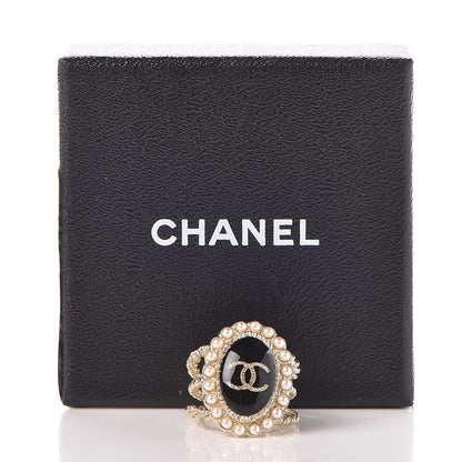 Chanel Enamel Pearl CC Ring 5.5 Black Gold 5 of 5