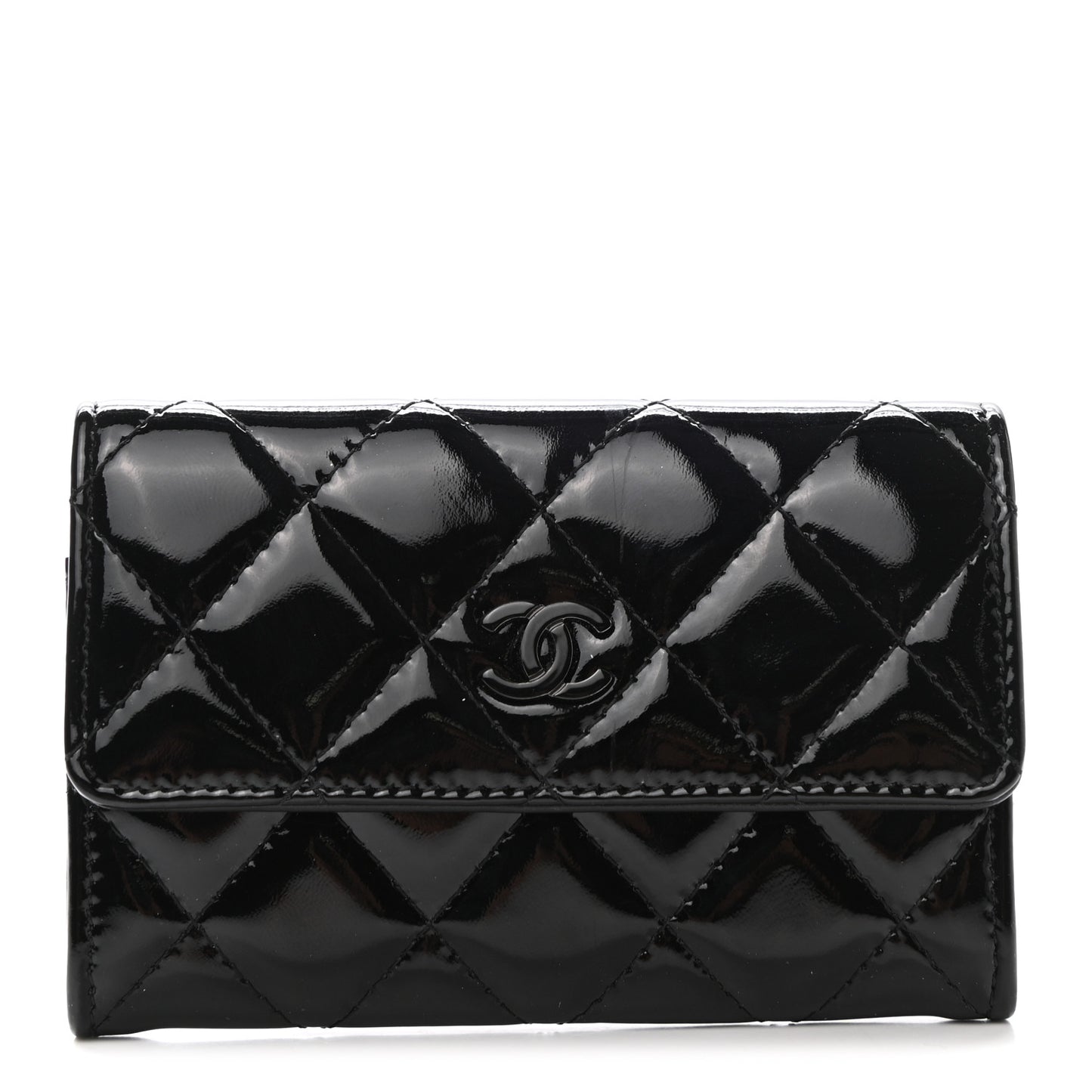 Patent Quilted Flap Card Holder So Black