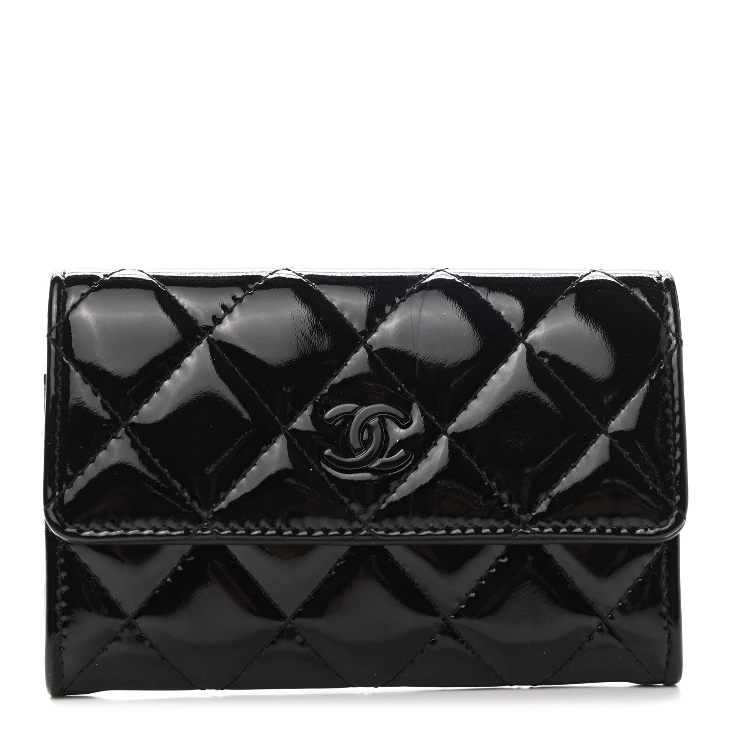 Chanel Patent Quilted Flap Card Holder So Black 1 of 8