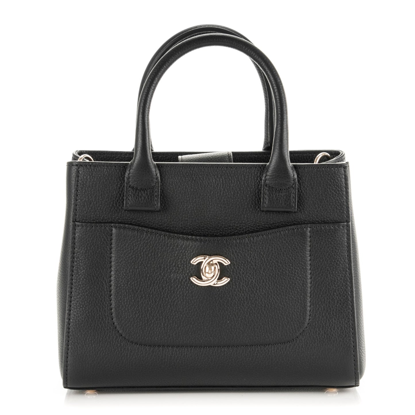 Grained Calfskin Mini Neo Executive Shopper Tote Black
