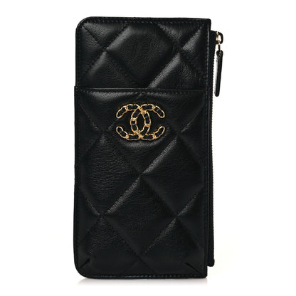 Chanel Shiny Goatskin Quilted Chanel 19 Phone and Card Holder Black 1 of 9