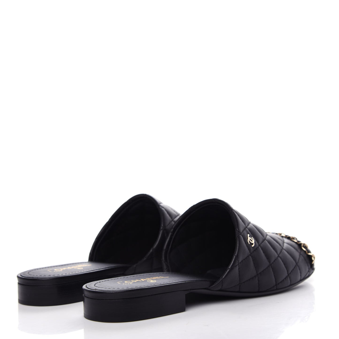 Lambskin Quilted Chain Mules 39 Black