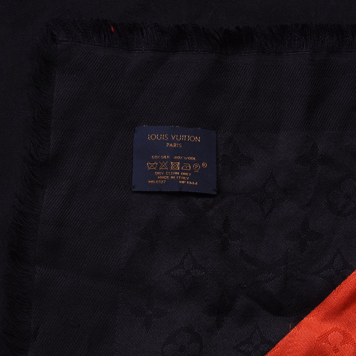 Silk Wool Monogram Kabuki Stickers Shawl Black