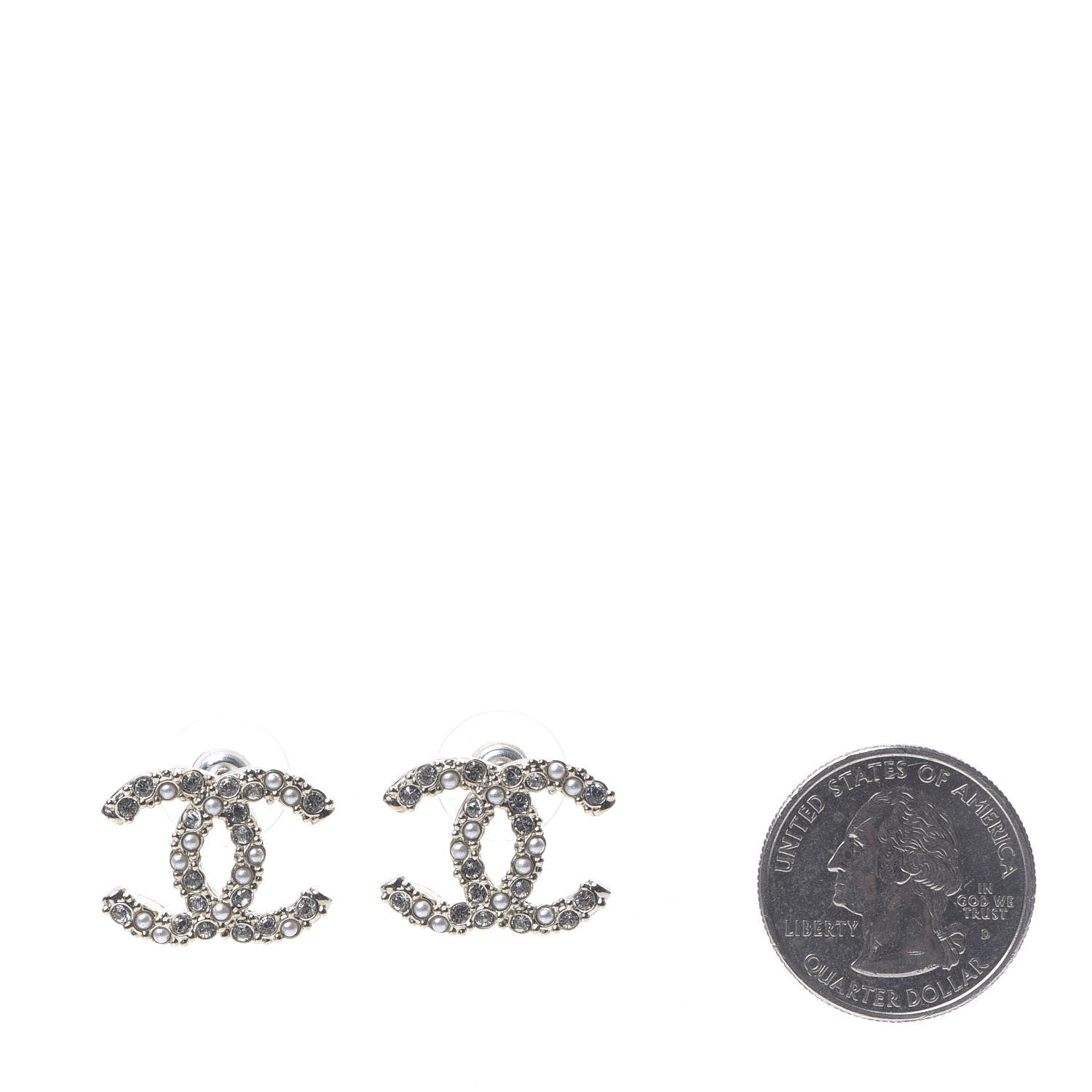 Chanel Crystal Pearl CC Earrings Silver 2 of 5