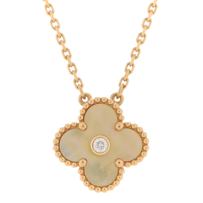 Van Cleef & Arpels 18K Yellow Gold Diamond Yellow Mother of Pearl Vintage Alhambra Pendant Necklace 4 of 7