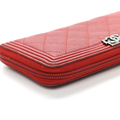 Chanel Caviar Quilted Large Boy Zip Around Wallet Red 12 of 13