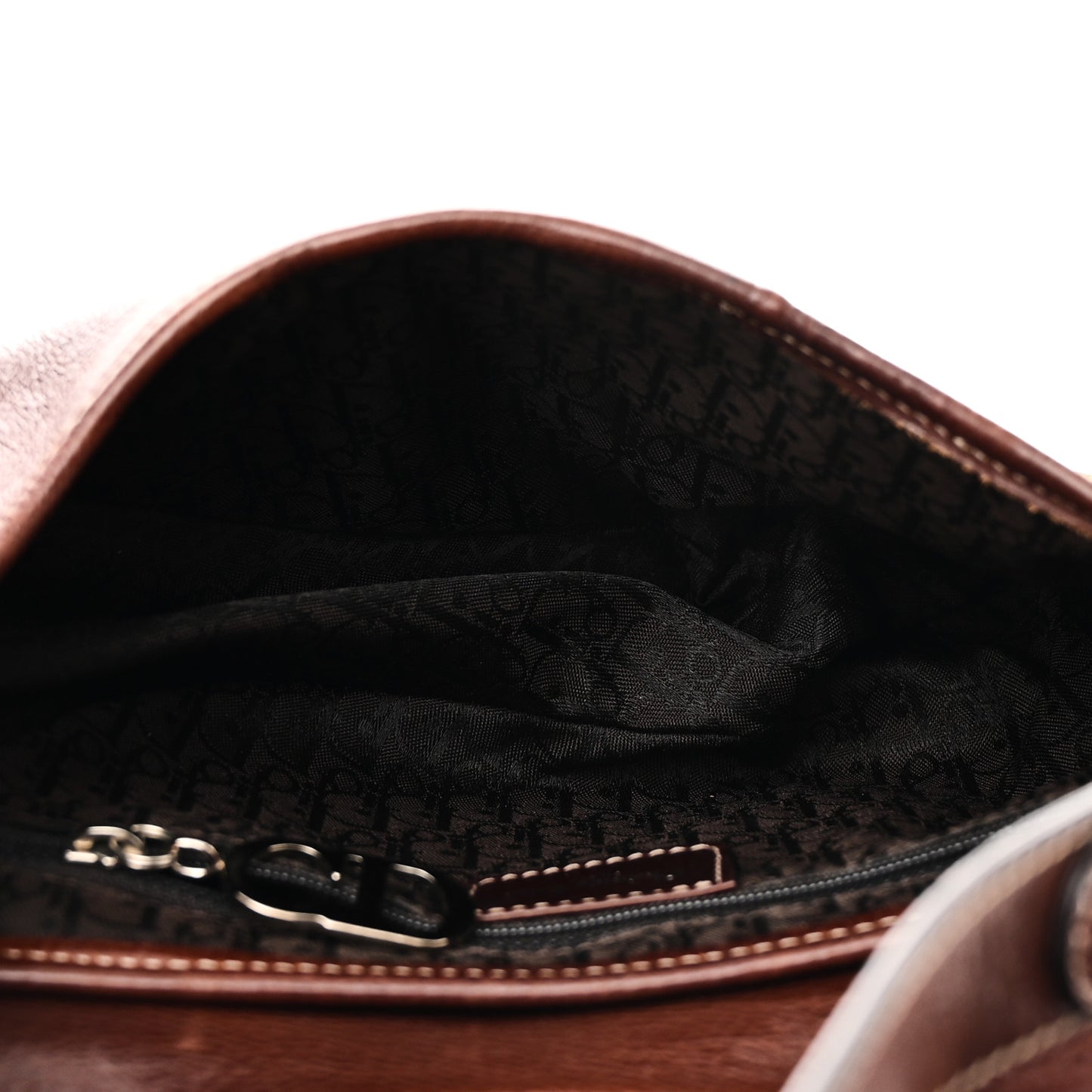 Calfskin Embroidered Romantic Flowers Saddle Bag Brown