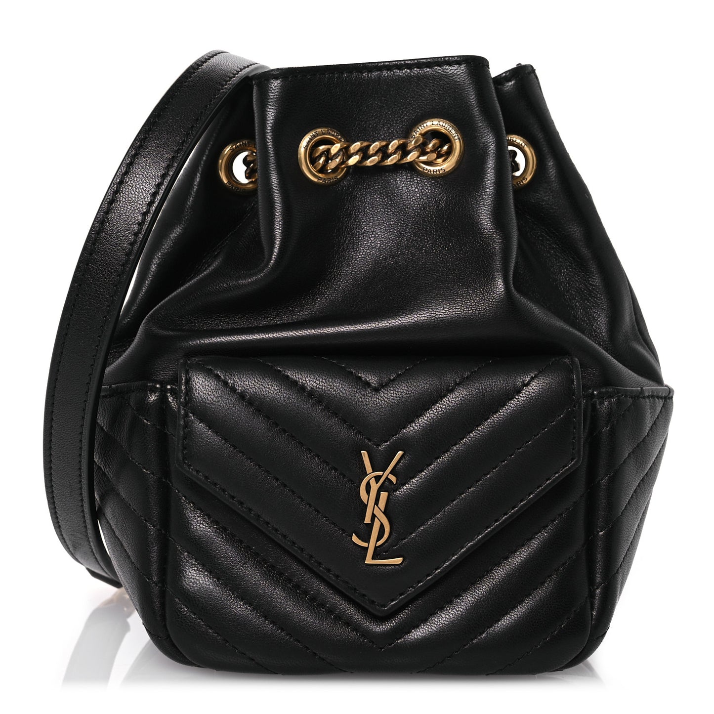 Lambskin Matelasse Monogram Joe Nano Bucket Bag Black