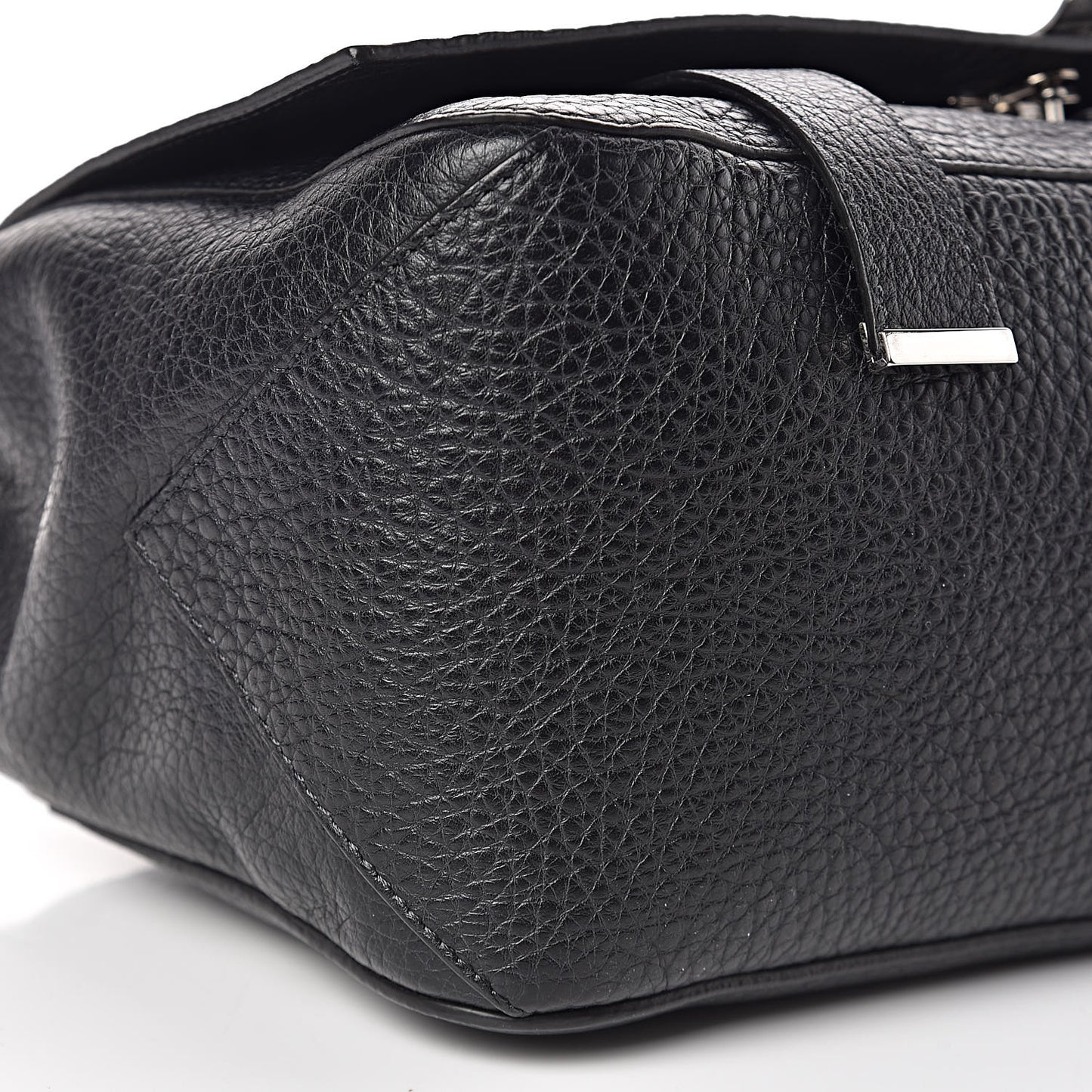 Pebbled Calfskin Double Sided PS Courier Bag Black