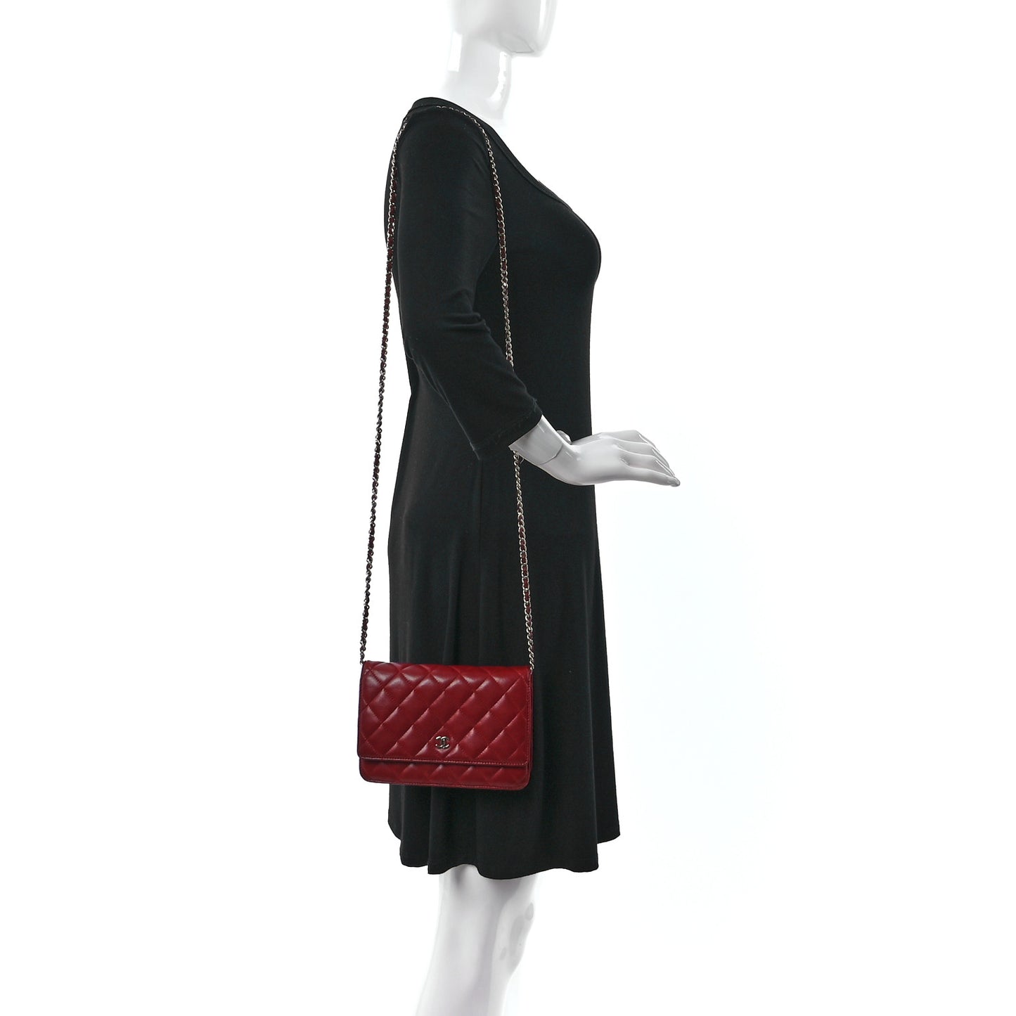 Lambskin Quilted Wallet On Chain WOC Red
