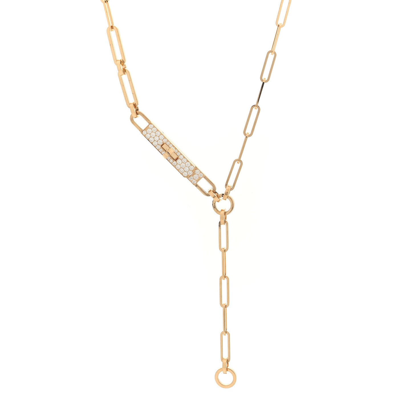 18K Yellow Gold Diamond Pave PM Kelly Chaine Lariat Necklace