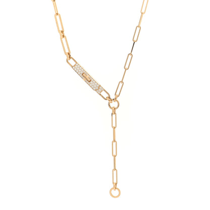 Hermes 18K Yellow Gold Diamond Pave PM Kelly Chaine Lariat Necklace 1 of 4