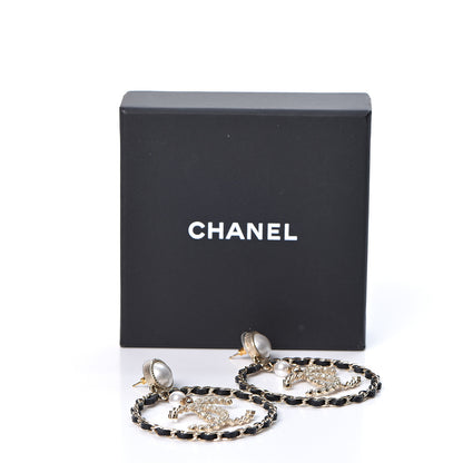 Chanel Lambskin Crystal Pearl CC Chain Hoop Earrings Gold Black 5 of 5