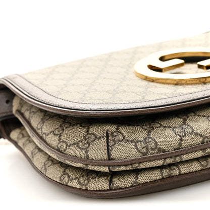 Gucci GG Supreme Monogram Textured Dollar Calfskin Web Medium Blondie Shoulder Flap Bag Beige Ebony New Acero 17 of 19
