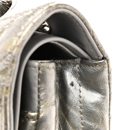 Chanel Metallic Patent Crumpled Calfskin Chevron Quilted Medium Double Flap Silver 11 of 13