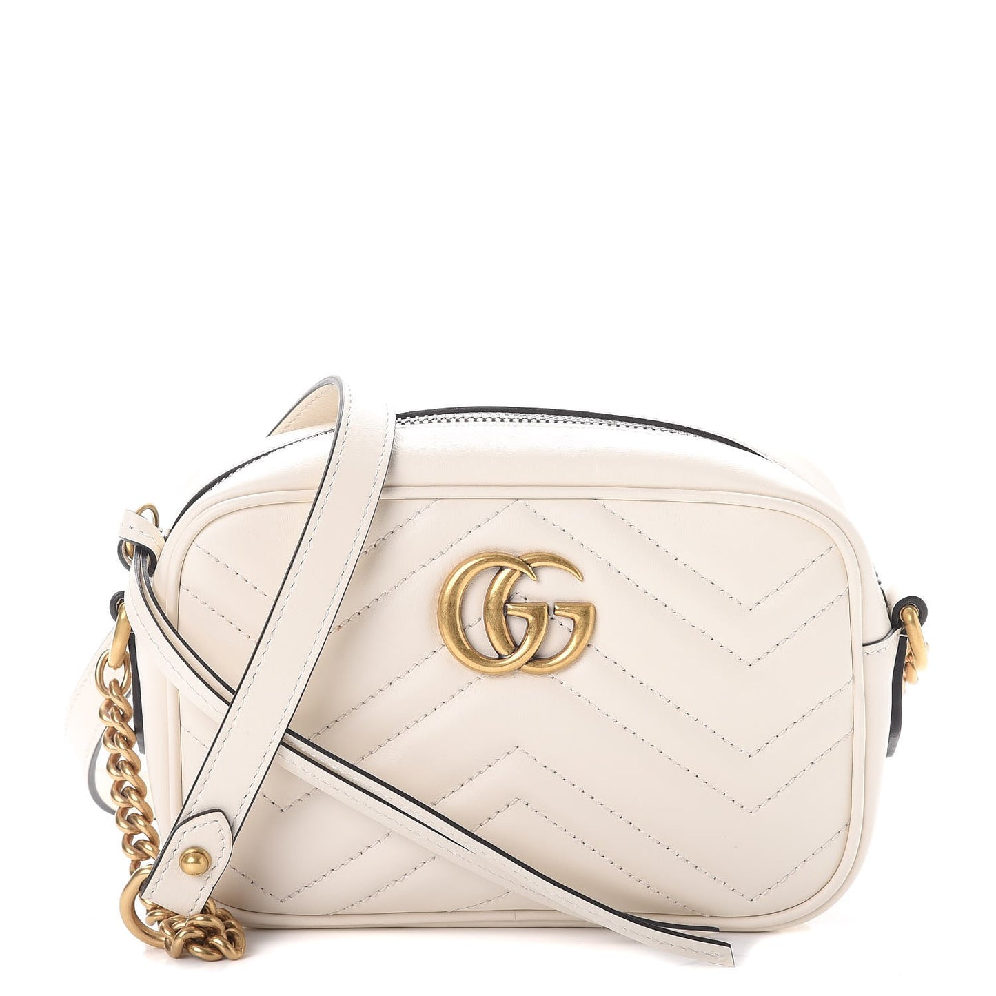 Calfskin Matelasse Mini GG Marmont Chain Shoulder Bag White