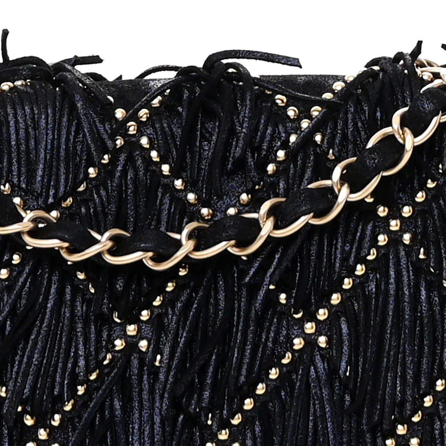 Chanel Iridescent Calfskin Quilted Studded Paris Dallas Fringe Chain Flap Blue 8 of 11