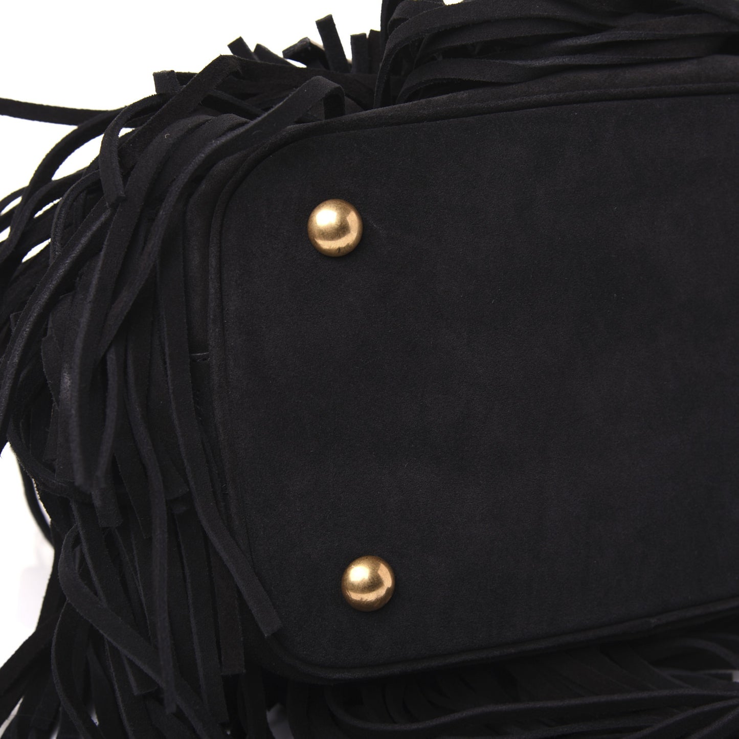 Suede Calfskin Medium Emmanuelle Fringe Bucket Bag Black