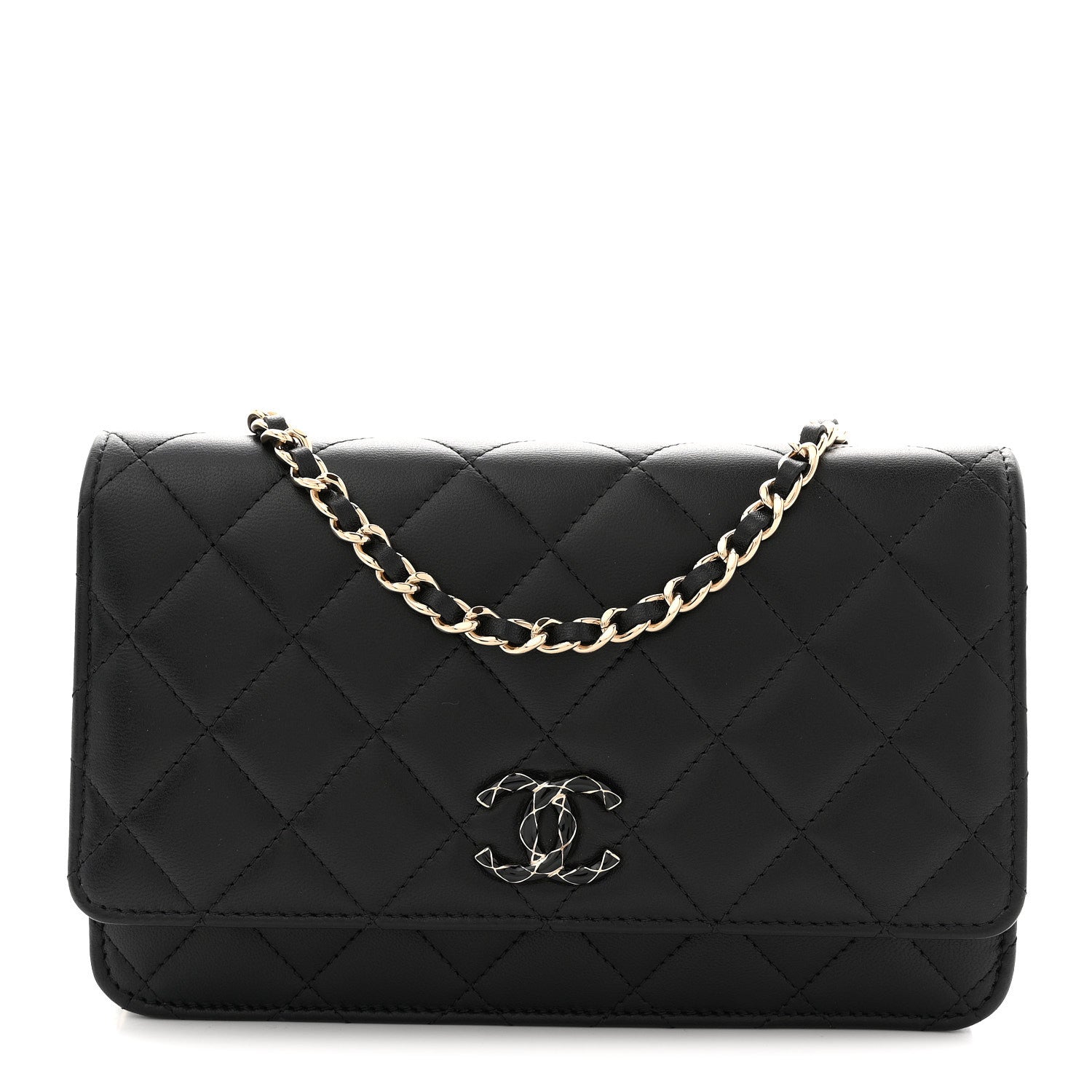 Chanel Lambskin Quilted Enamel CC Wallet On Chain WOC Black 1 of 11