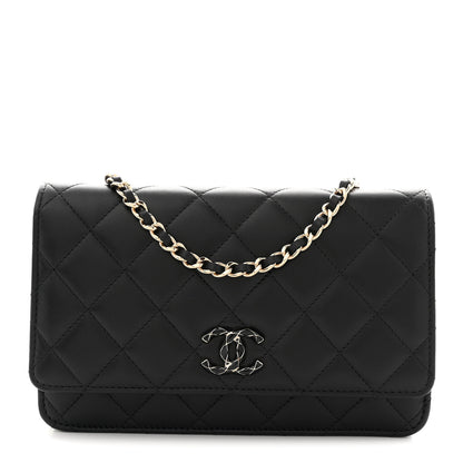 Chanel Lambskin Quilted Enamel CC Wallet On Chain WOC Black 1 of 11