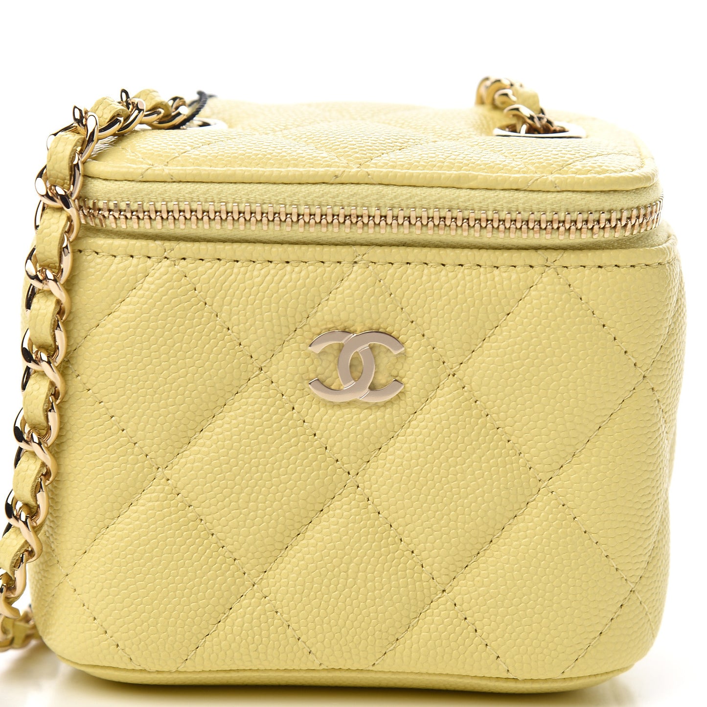 Caviar Quilted Mini Vanity Case With Chain Yellow