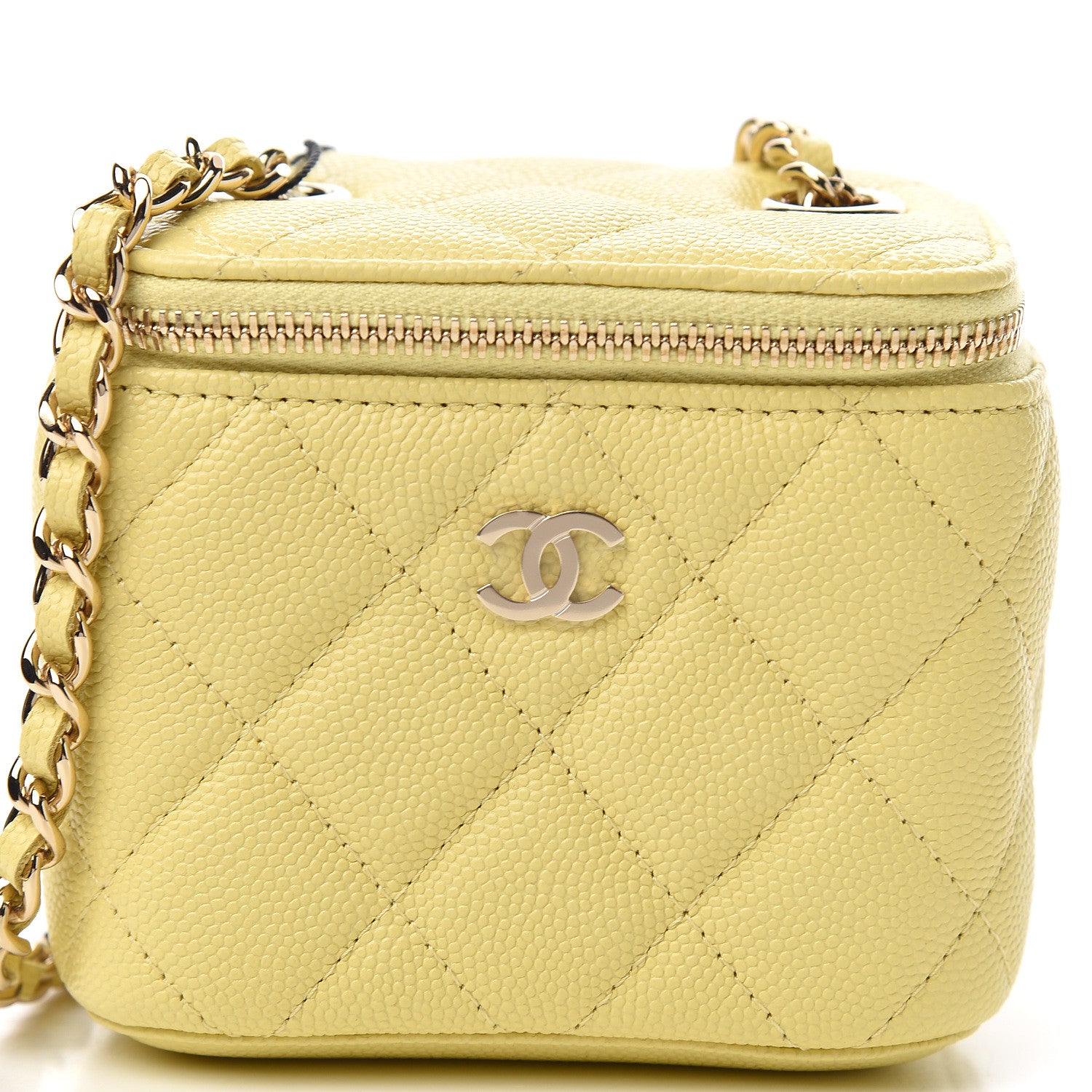 Chanel Caviar Quilted Mini Vanity Case With Chain Yellow 9 of 10