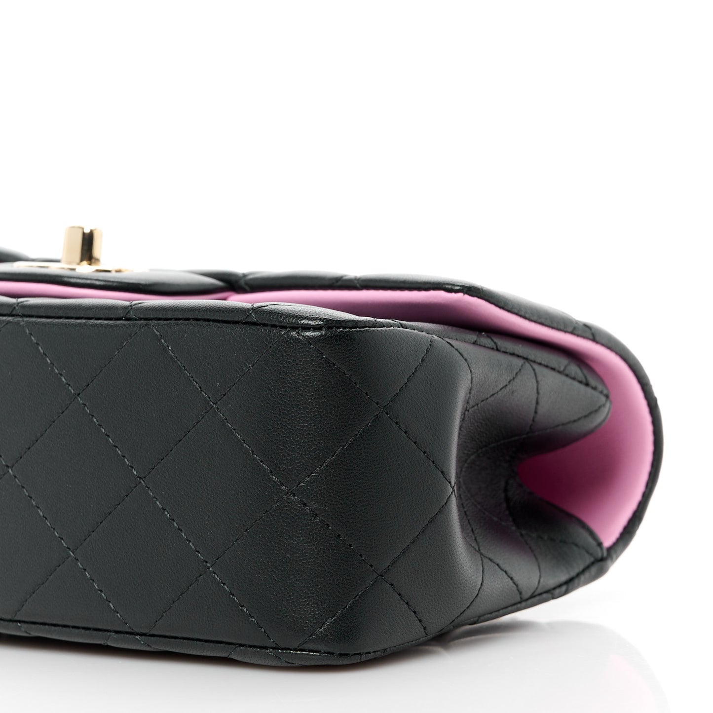 Lambskin Quilted Bi-Color Mini Top Handle Rectangular Flap Black Lilac