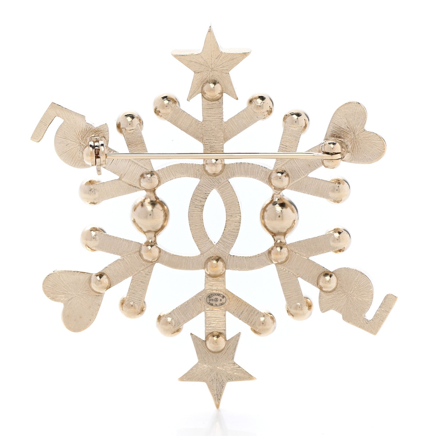 Chanel Crystal Pearl Hearts CC Brooch Gold 3 of 4