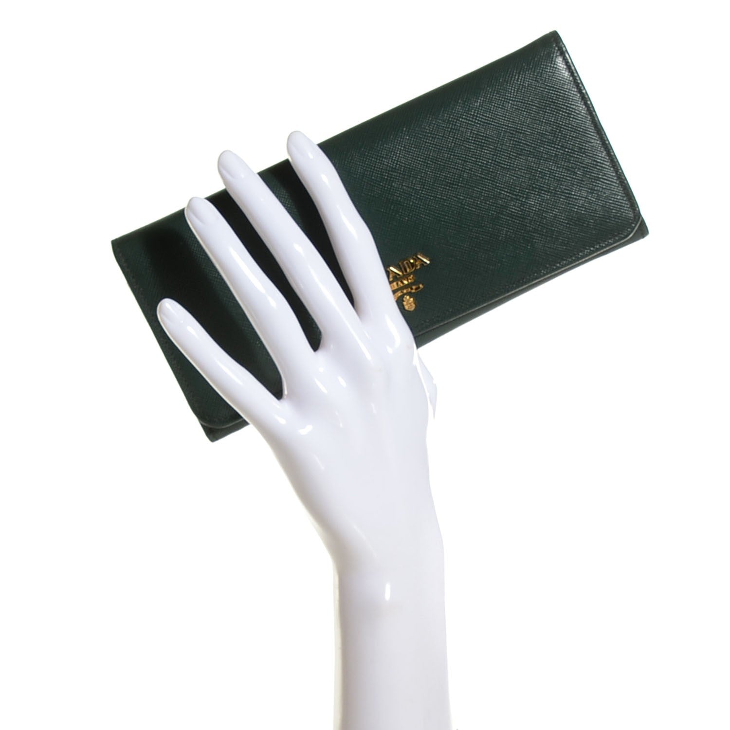 Prada Saffiano Metal Continental Flap Wallet Smeraldo 2 of 9
