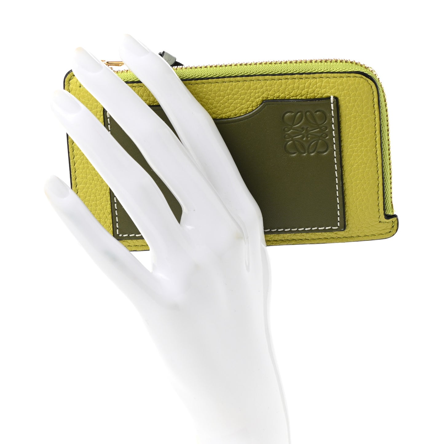 Soft Grained Calfskin Coin Card Holder Lime Yellow Avocado
