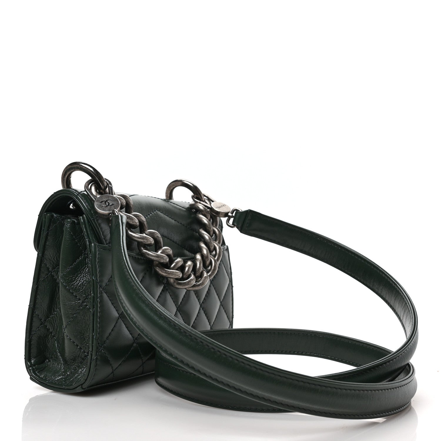 Chanel Shiny Calfskin Quilted Mad About Quilting Mini Flap Dark Green 3 of 9