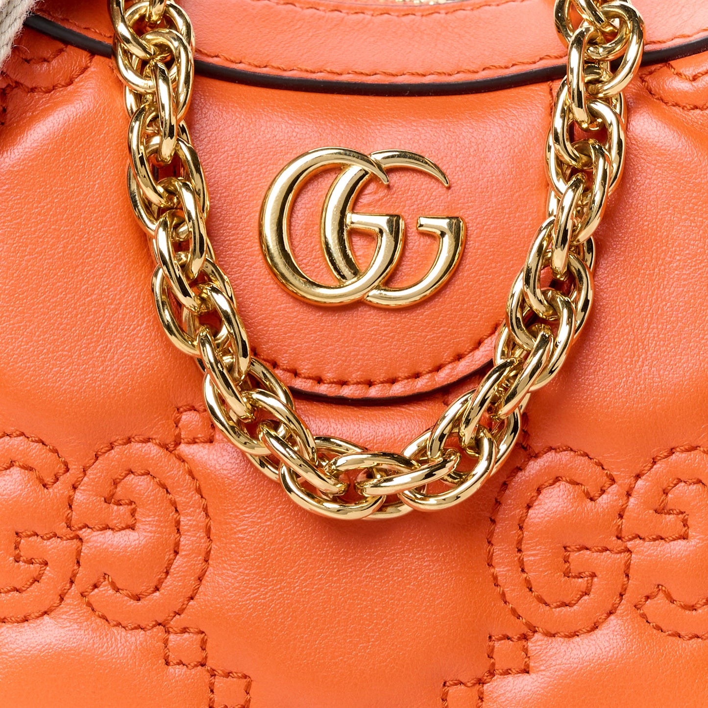Calfskin GG Matelasse Small Hobo Shoulder Bag Spring Orange Natural