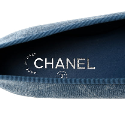 Chanel Denim Printed CC Cap Toe Ballerina Flats 36.5 Light Blue White 6 of 9