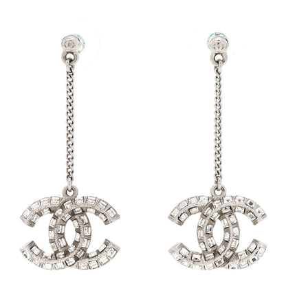 Chanel Crystal Baguette CC Dangle Earrings Silver 1 of 6