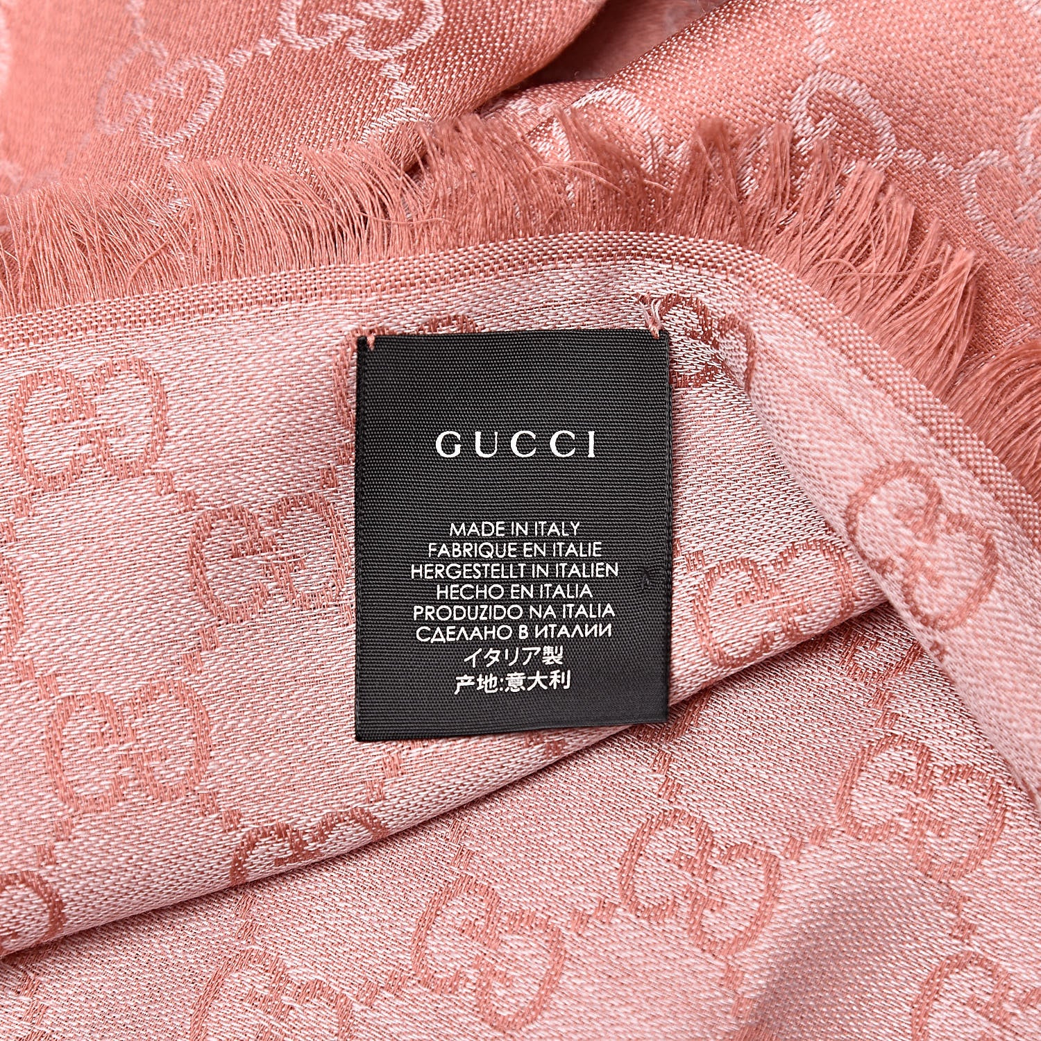 Gucci Wool Silk Monogram GGWeb Fringe Shawl Old Rose Pink 4 of 4