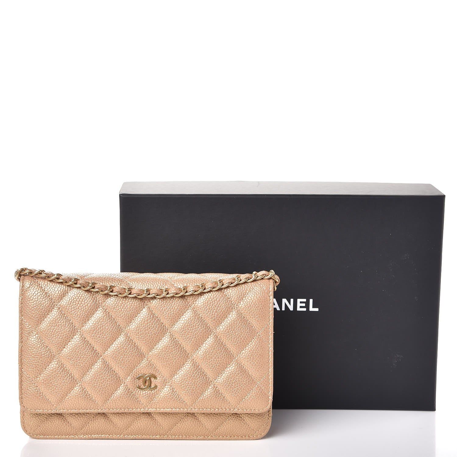 Chanel Pearly Caviar Quilted Wallet On Chain WOC Gold 12 of 12