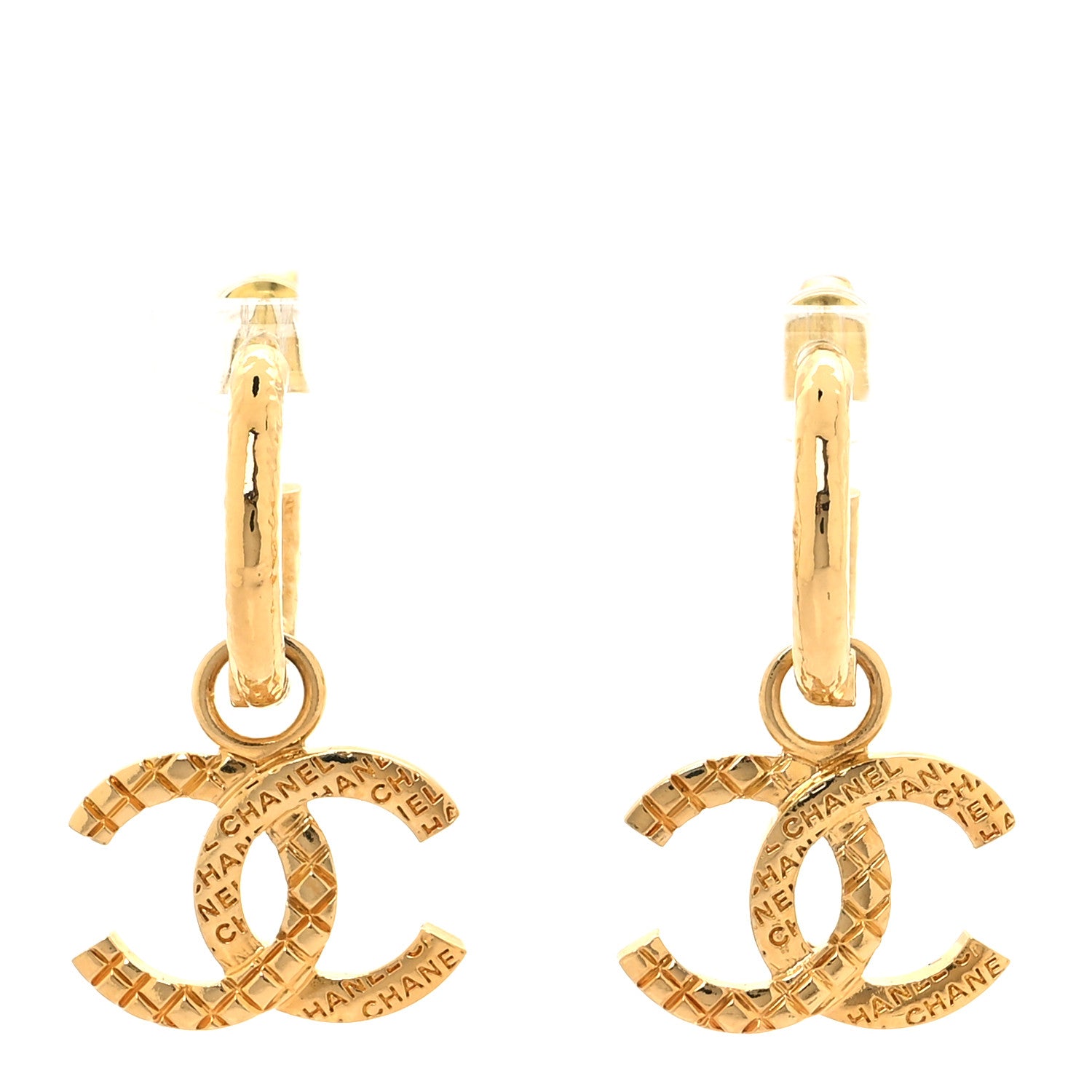 Chanel Quilted CC Logo Hoop Earrings Gold 1 of 5