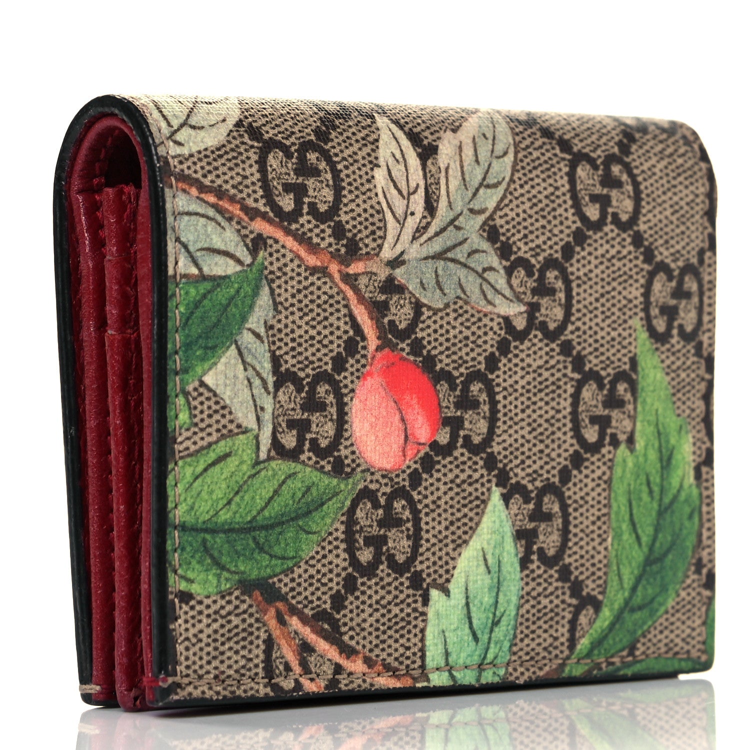 Gucci GG Supreme Monogram Tian Card Case Beige Multicolor Red 3 of 8