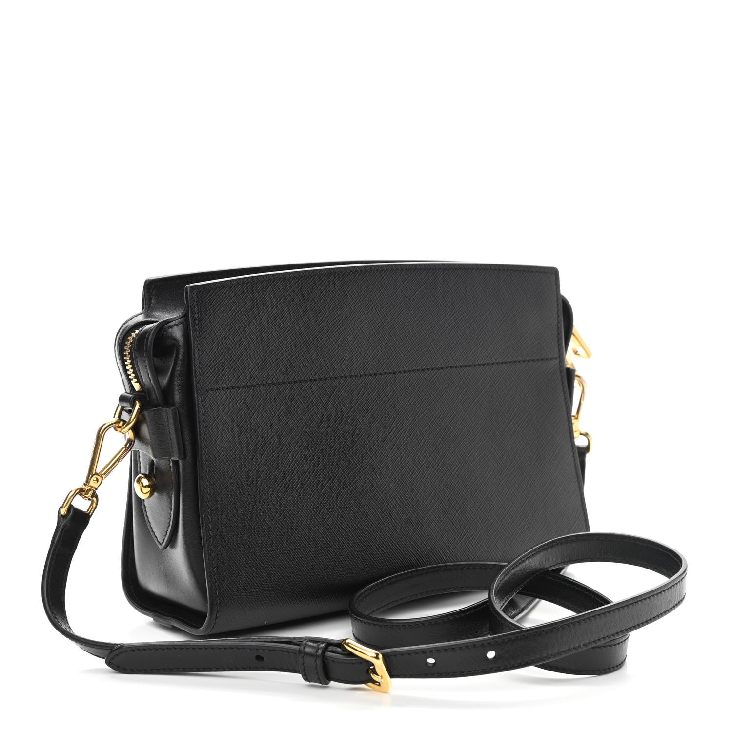 Prada Saffiano City Calfskin Esplanade Crossbody Bag Black 3 of 9