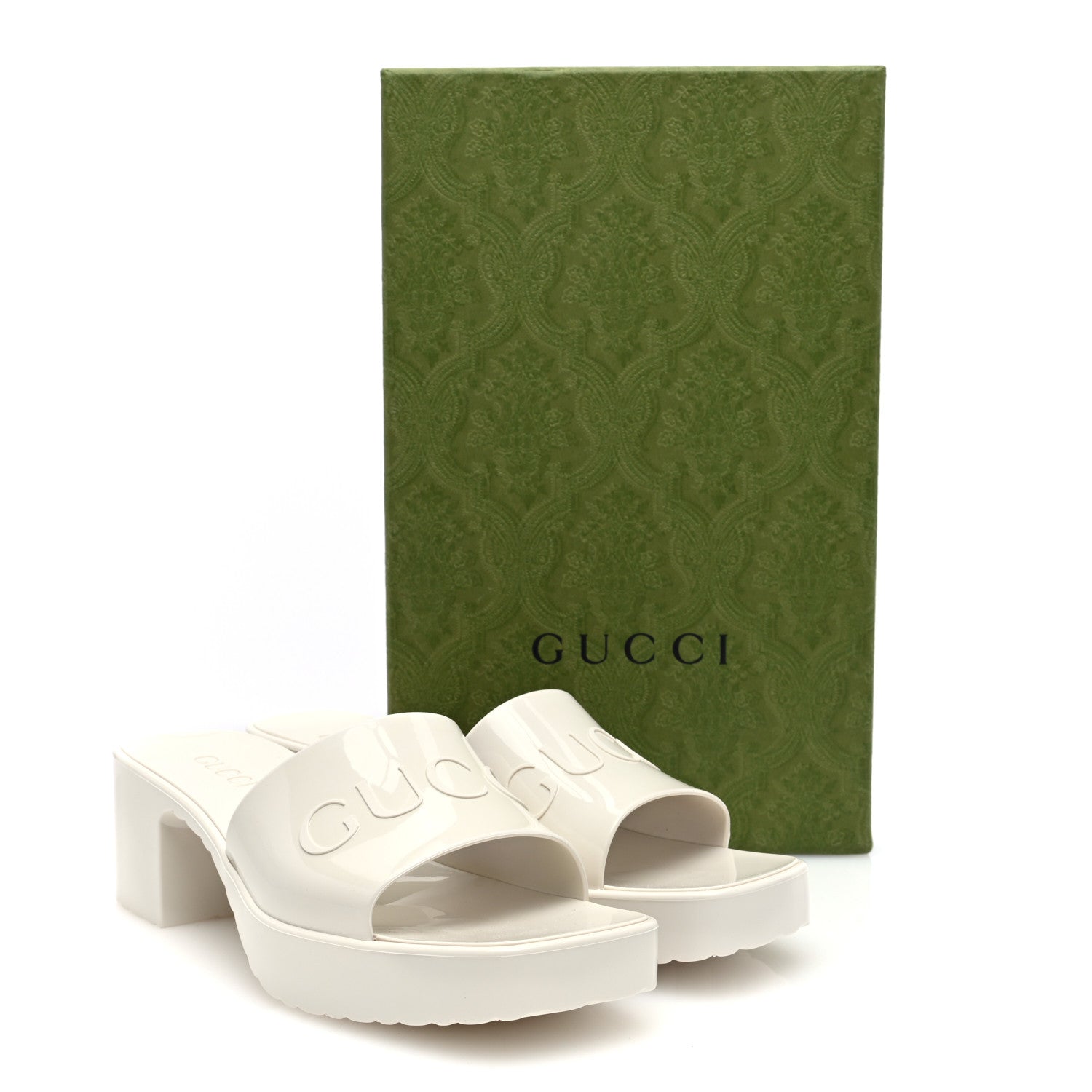 Gucci Rubber Gucci Logo Womens Platform 20/60mm Slide Sandals 38