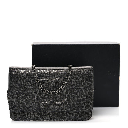 Chanel Metallic Caviar Timeless CC Wallet On Chain WOC Grey 12 of 12
