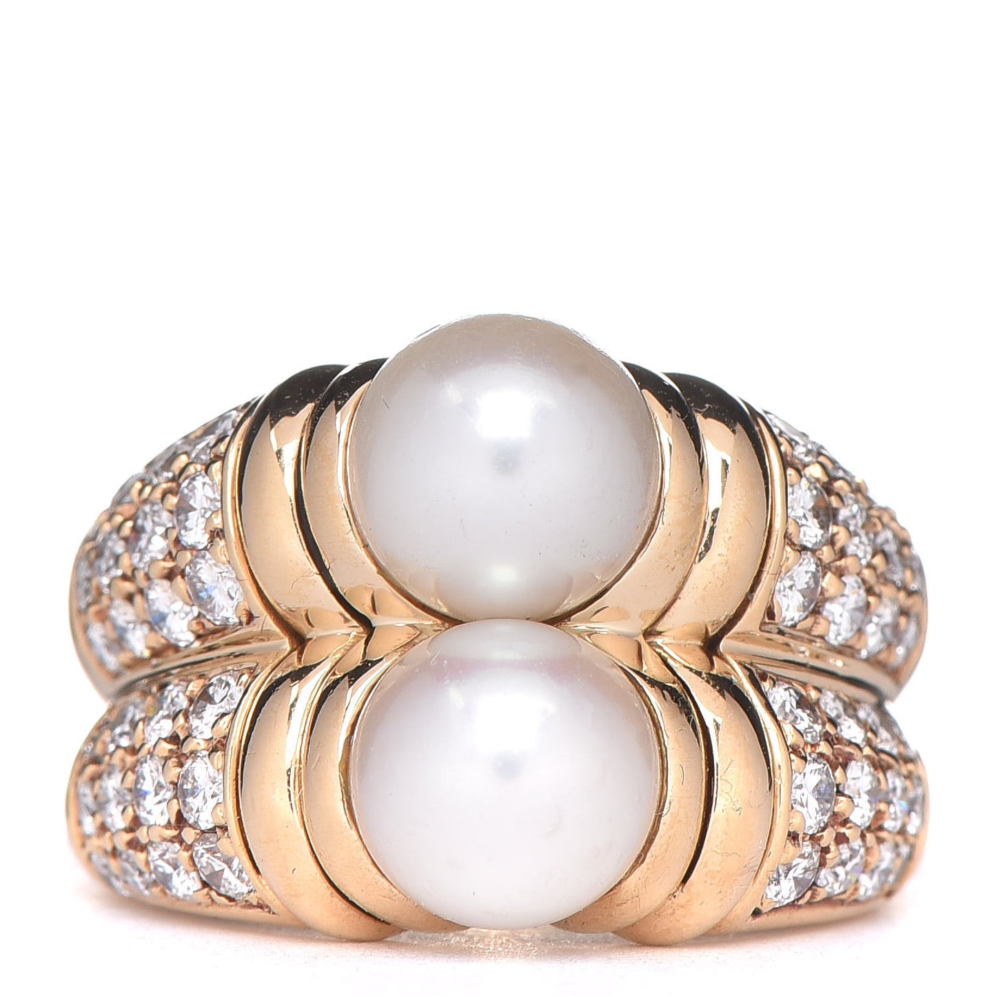18K Yellow Gold Diamond Freshwater Pearl Passo Doppio Ring 49 5